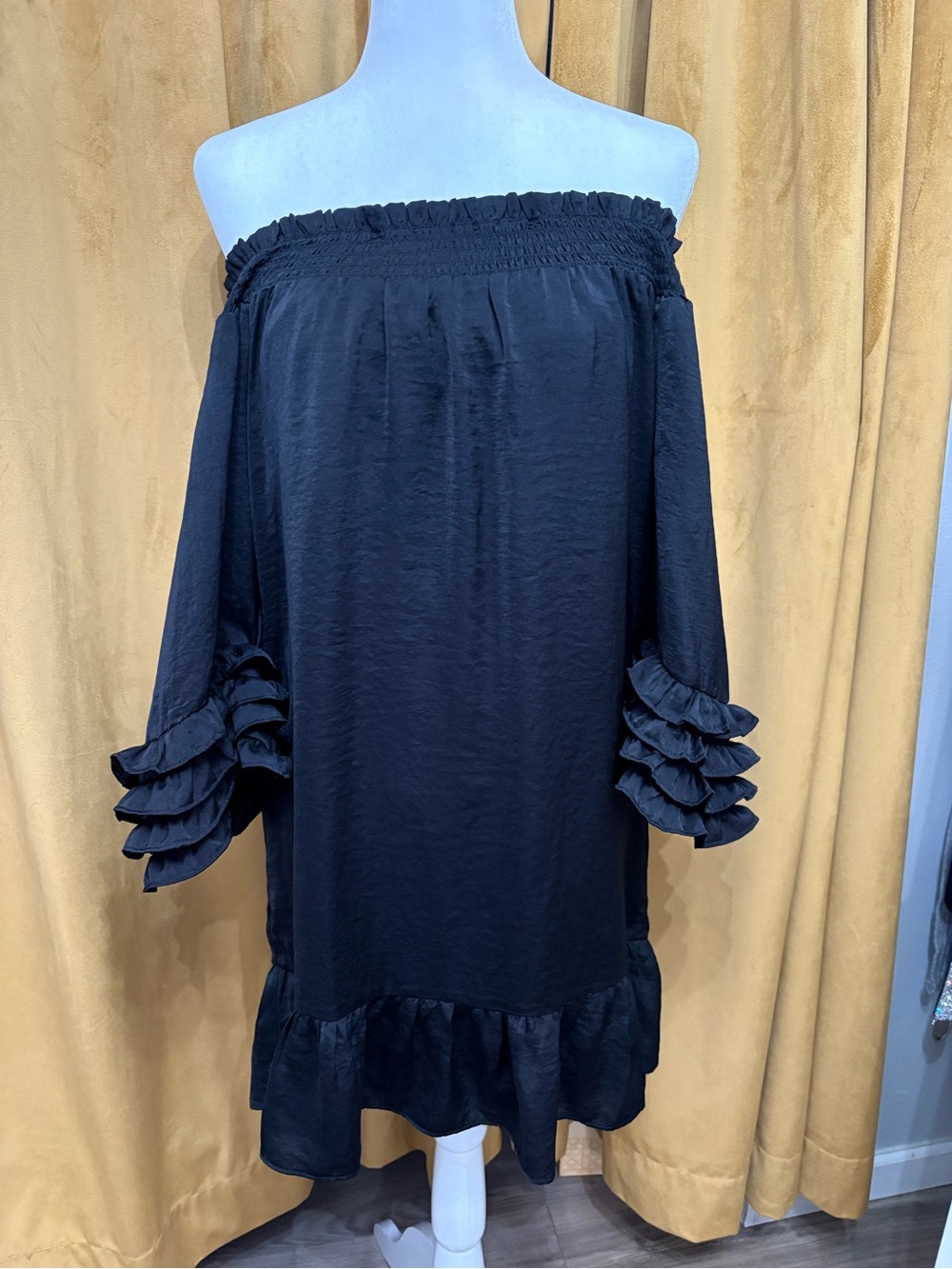 Boston Proper Black Off-Shoulder Ruffle Dress - Picture 2 of 6